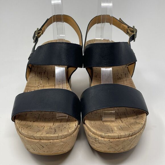 Kork Ease Austin Cork Wedge Sandals Womens 10 M Black Leather Ankle Strap Buckle - Picture 6 of 16